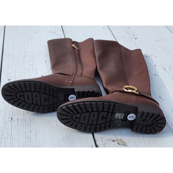 Coach Women's Walnut Farrah Leather Riding Boots Sz 5 Eu 35.5 - Picture 4 of 13